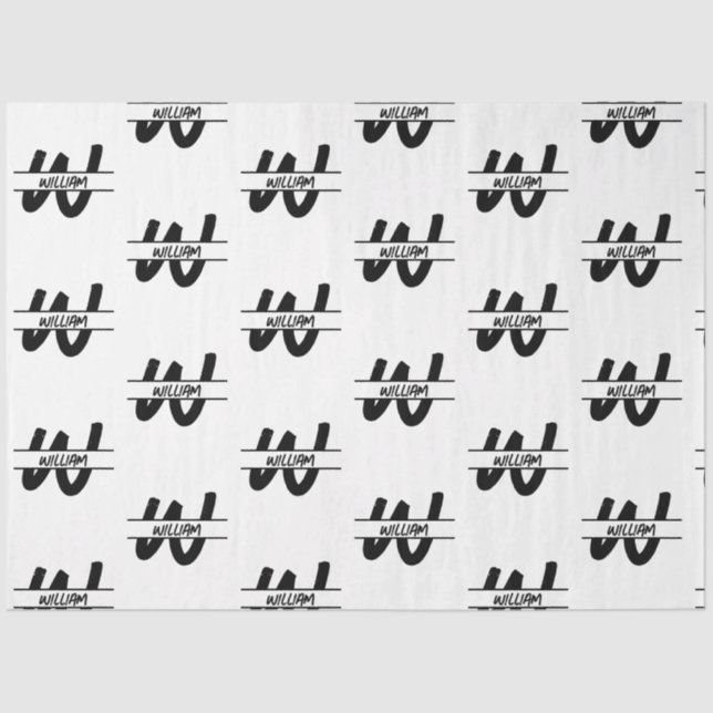 Hand Written Black & White Monogrammed Name Tissue Paper (Front)