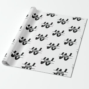 Hand Written Black & White Monogrammed Name Wrapping Paper