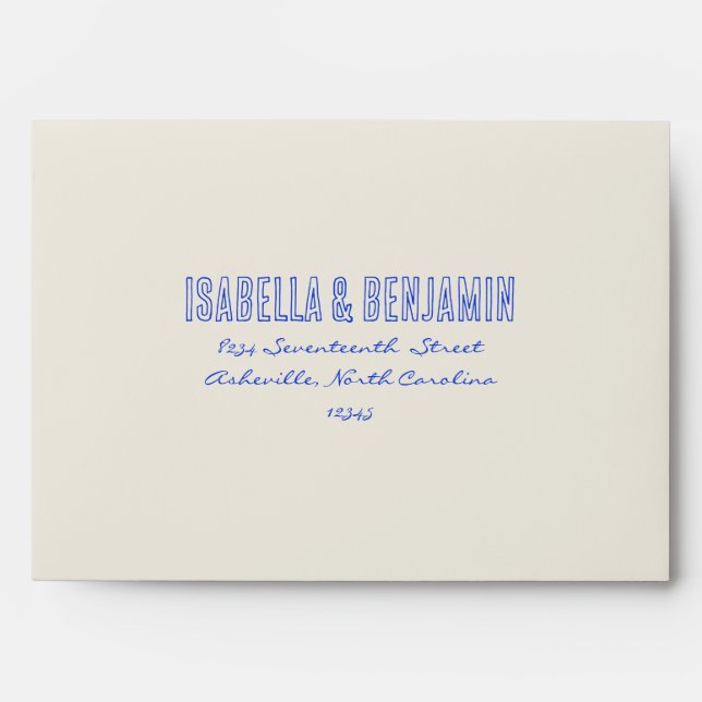 Hand-Written Blue Retro Bright Fun Unique Wedding Envelope (Front)