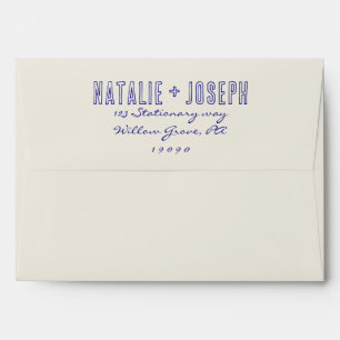 Hand-Written Blue Retro Bright Fun Unique Wedding Envelope