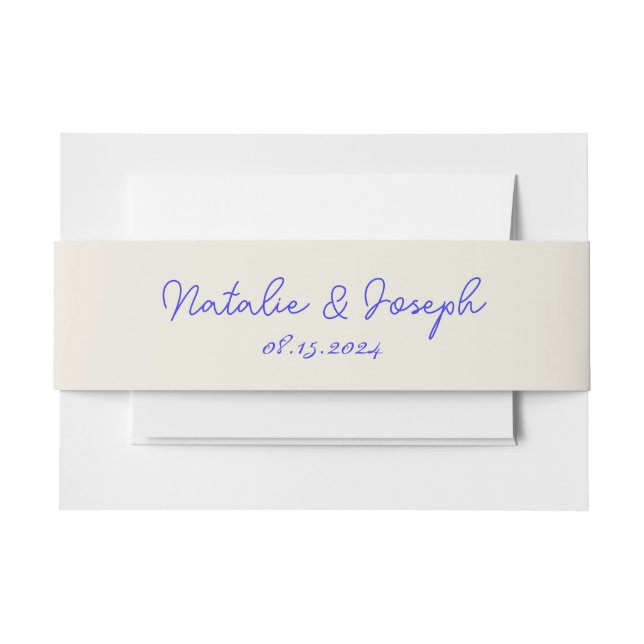Hand Written blue Retro Whimsical Trendy Wedding Invitation Belly Band (Front Example)
