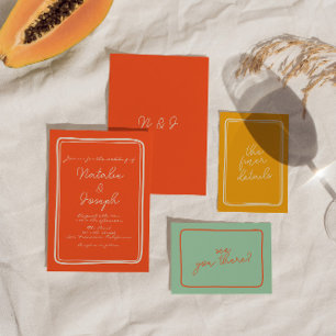 Hand-Written Bright Orange Retro Unique Wedding  I Invitation