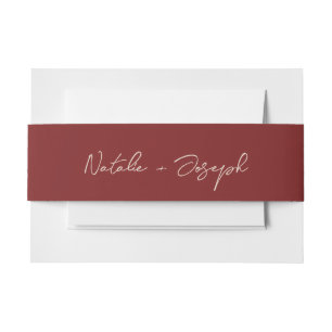  Hand Written Burgundy Calligraphy Boho Wedding Invitation Belly Band