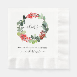 Hand Written Cheers To the Future Mr & Mrs Holiday Napkin