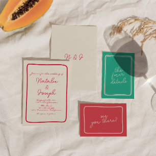 Hand-Written Colourful Retro Bright Unique Wedding Invitation