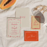 Hand-Written Colourful Retro Fun Unique Wedding  Invitation<br><div class="desc">This wedding invitation is perfect for your wedding if you are looking for an elegant unique and easy editable invitation .An elegant unique simple minimalist white and blue wedding template invitation. Which features plain white background. And Red magenta hand written bride's and groom's first names. and editable info with monogram...</div>