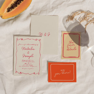 Hand-Written Colourful Retro Fun Unique Wedding  Invitation