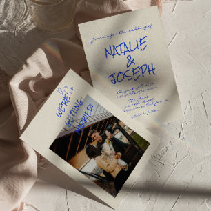 Hand-Written Colourful Retro Funky Photo Wedding Invitation