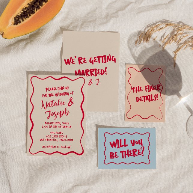 Hand-Written Colourful whimsical Retro Bold Weddin Invitation (Creator Uploaded)