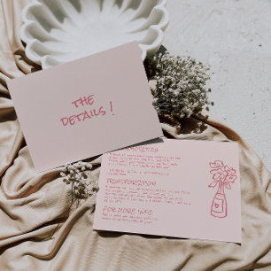 Hand Written Coral Colorful Floral Wedding Details Enclosure Card