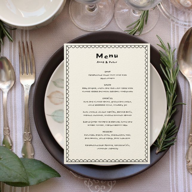 Hand Written Drawing Black & White Wedding Menu (Hand written Wedding Menu)
