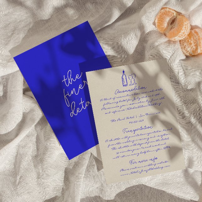 Hand Written Drawn Blue Retro Wedding Details Enclosure Card (Creator Uploaded)
