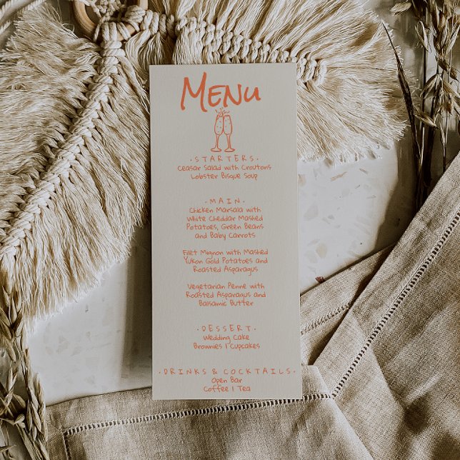 Hand Written Drawn Coral Retro Quirky Wedding Menu (Creator Uploaded)