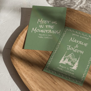 Hand Written Drawn Green Cream Fun Wedding Save The Date