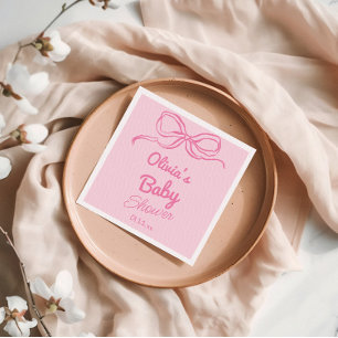 Hand Written Drawn Pink Bow Baby Girl Shower Napkin