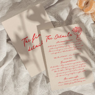 Hand Written Drawn Red Quirky Wedding Details Enclosure Card