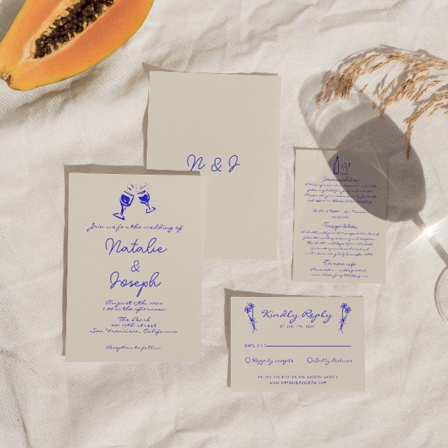 Hand Written Drawn Retro Fun Unique Wedding Invitation (Creator Uploaded)