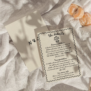 Hand Written Drawn Retro Quirky Wedding Details Enclosure Card