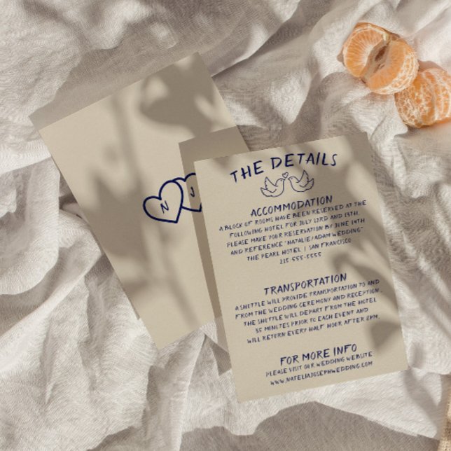 Hand Written Drawn Retro Unique Wedding Details Enclosure Card (Creator Uploaded)