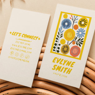 Hand Written Drawn Yellow Bold Retro Floral Unique Business Card
