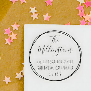 Hand Written Family Name Script Return Address Rubber Stamp