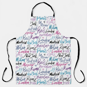 Hand Written Famous Cities of the World Pattern Apron