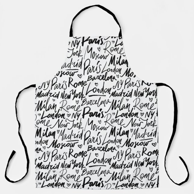 Hand Written Famous Cities of the World Pattern Apron (Front)