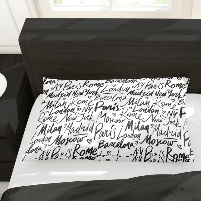 Hand Written Famous Cities of the World Pattern Pillowcase (Creator Uploaded)