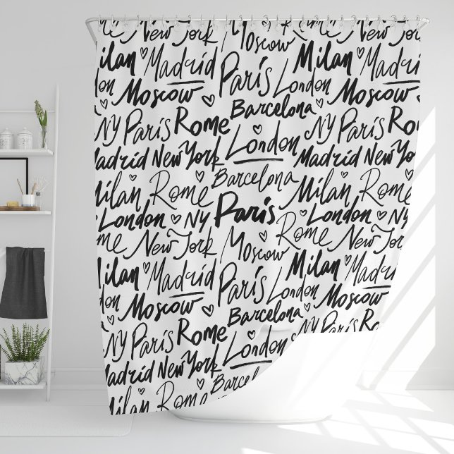 Hand Written Famous Cities of the World Pattern Shower Curtain (Creator Uploaded)