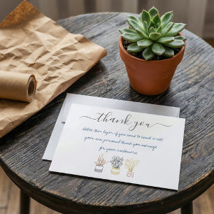 Hand written house plant thank you insert card. card