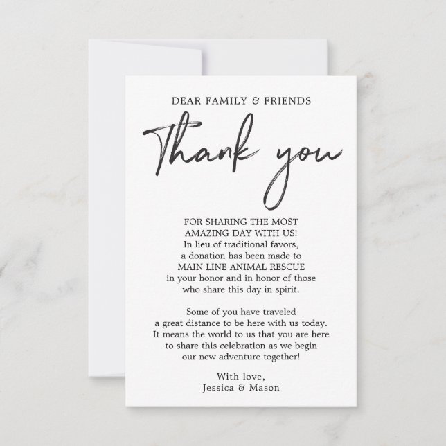 Hand Written In Lieu of Favours Place Card (Front)