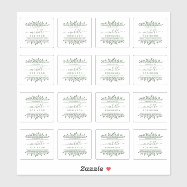 Hand-written Name Green Botanical Handmade By (Sheet)