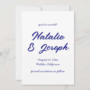 Hand Written Navy Colourful Retro Modern Wedding Save The Date