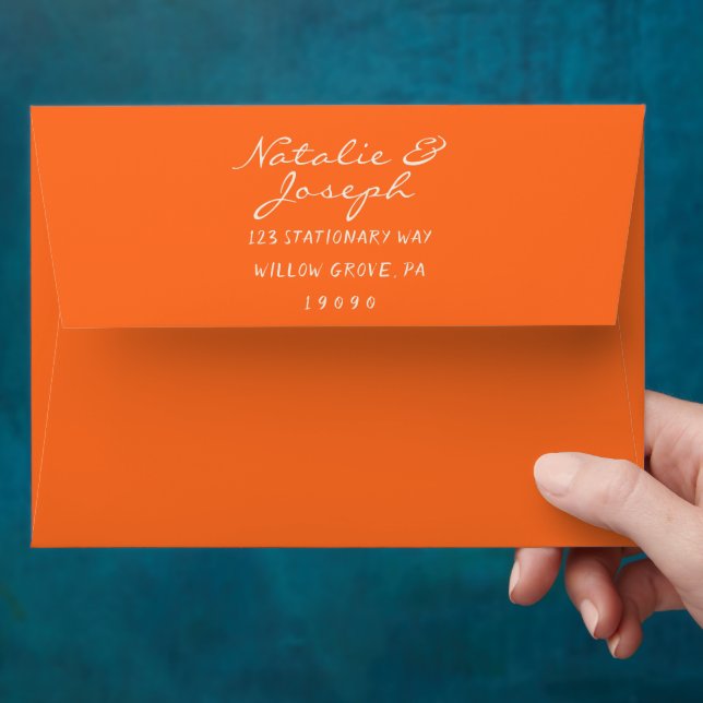 Hand Written Orange Bold Whimsical Wedding Envelope (Hand)