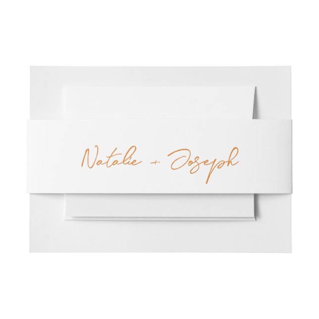  Hand Written Orange Fun Calligraphy Boho Wedding Invitation Belly Band (Front Example)