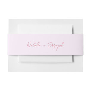 Hand Written Pink Retro Calligraphy Boho Wedding Invitation Belly Band
