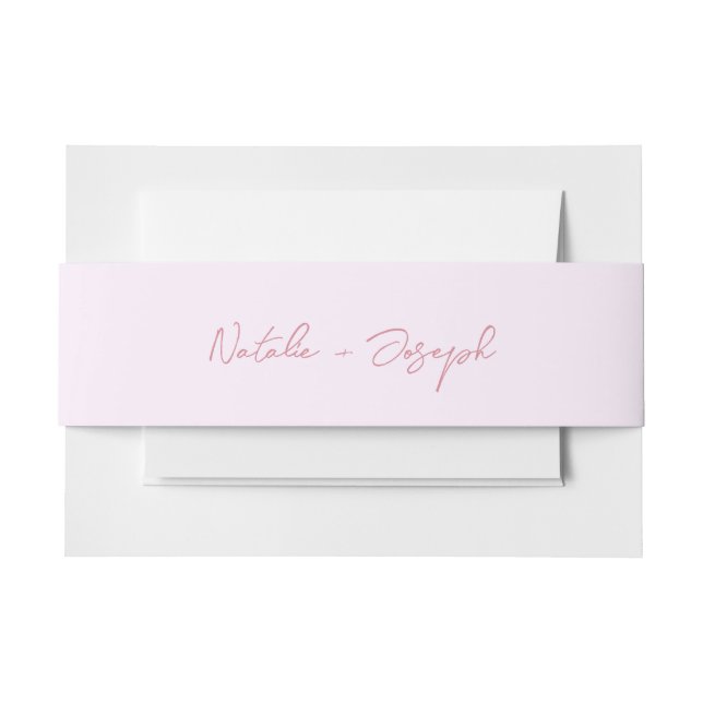  Hand Written Pink Retro Calligraphy Boho Wedding Invitation Belly Band (Front Example)