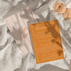 Hand Written Pinstripes Colourful Wedding Details Enclosure Card