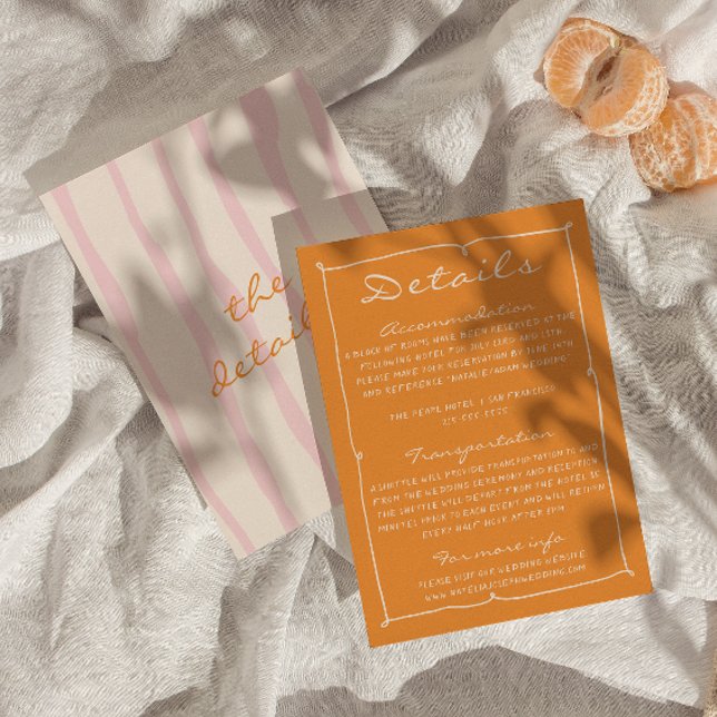 Hand Written Pinstripes Colourful Wedding Details  Enclosure Card (Creator Uploaded)