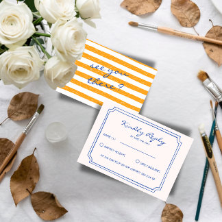 Hand Written Pinstripes Painted Italian Wedding RSVP Card
