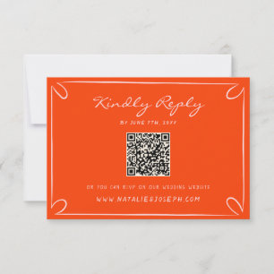 Hand Written Pinstripes Whimsical QR Code Wedding RSVP Card