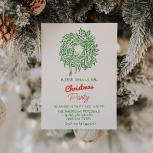 Hand Written Red Green Christmas Wreath Party  Invitation