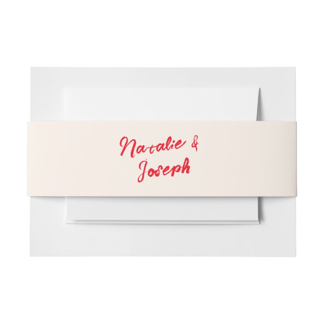Hand Written Red Retro Unique Modern Wedding Invitation Belly Band (Front Example)