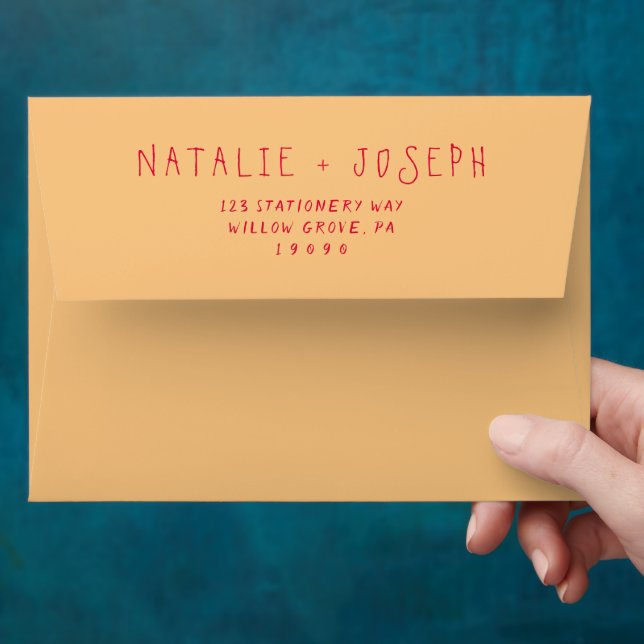 Hand-Written Retro Bright Funky Modern Wedding Envelope (Hand)