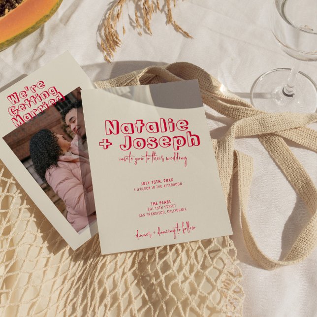 Hand-Written Retro Colourful Modern Bold Wedding Invitation (Creator Uploaded)