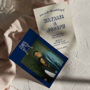 Hand-Written Retro Unique Modern Photo Wedding Invitation