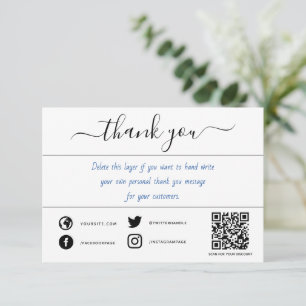Hand written social qr code thank you insert card