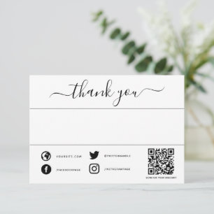 Hand written social qr code thank you insert card