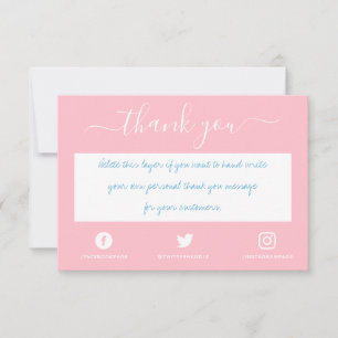 Hand written social thank you insert card.