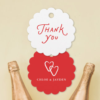 Hand-written Thank You Red Heart Engagement Favour Tags